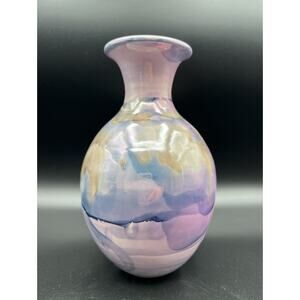 Bruce Fairman Studio Art Pottery Pink Purple & Tan Luster Glaze Vase 7” Signed